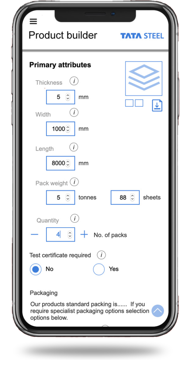 Image of the UI taken from the TATA Steels web application. 