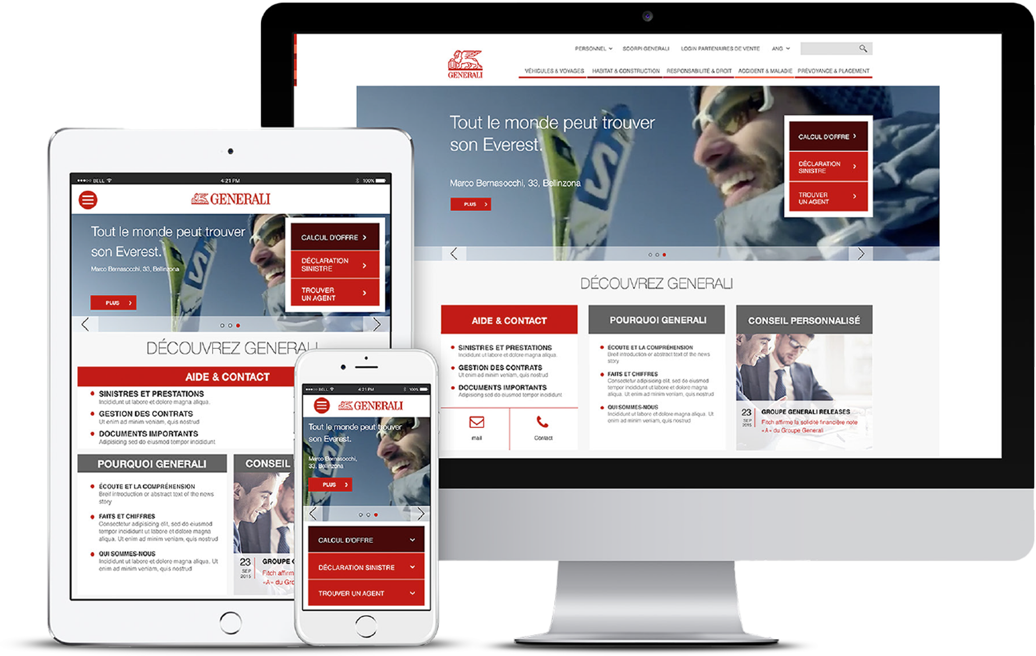 Image of the landing page for the Generali website across Desktop, Tablet and mobile